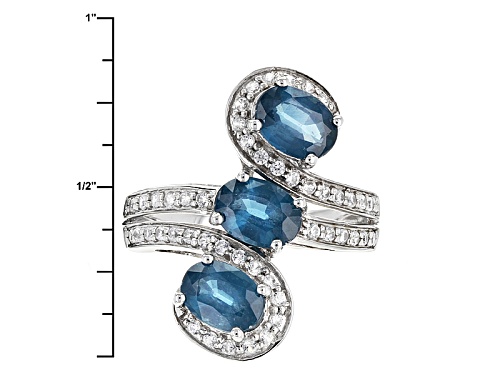 2.30ctw Oval Nepalese Teal Chromium Kyanite With .55ctw Round White Zircon Silver Bypass Ring - Size 7