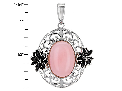 14x10mm Oval Cabochon Peruvian Pink Opal Sterling Silver Pendant With Chain