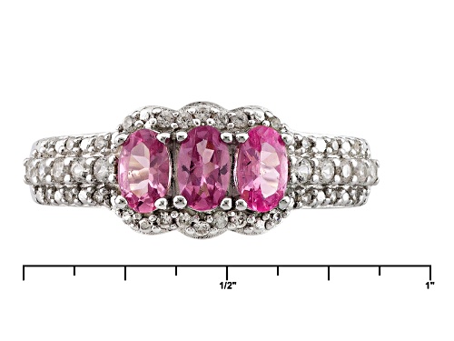 .64ctw Oval Pink Spinel And .37ctw Round White Zircon Sterling Silver 3-Stone Ring - Size 11