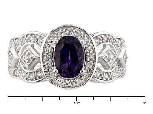 .63ct Oval Purple Spinel And .34ctw Round White Zircon Sterling Silver Ring - Size 12