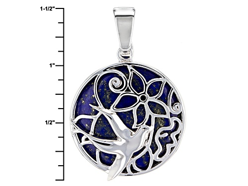 25mm Round Cabochon Lapis Lazuli Sterling Silver Bird Enhancer With Chain