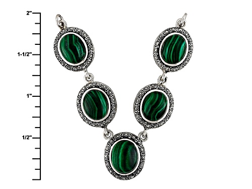 Oval Cabochon Malachite Sterling Silver Necklace - Size 18
