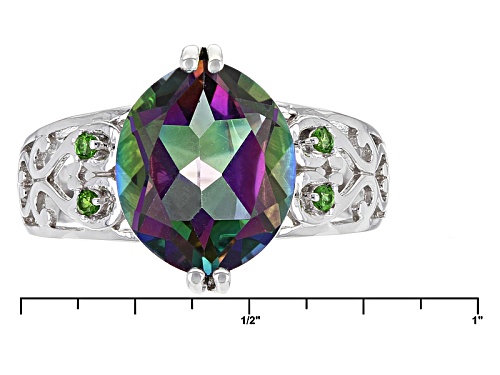 4.03ct Marquise Green Multicolor Quartz With .06ctw Round Russian Chrome Diopside Silver Ring - Size 7