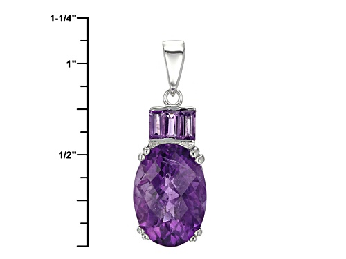 5.06ctw Baguette And Oval, Checkerboard Cut African Amethyst Sterling Silver Pendant With Chain