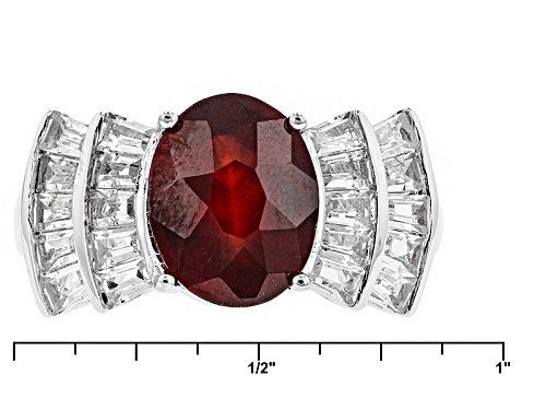 4.03ct Oval Hessonite Garnet With 1.60ctw Tapered Baguette White Topaz Sterling Silver Ring - Size 11