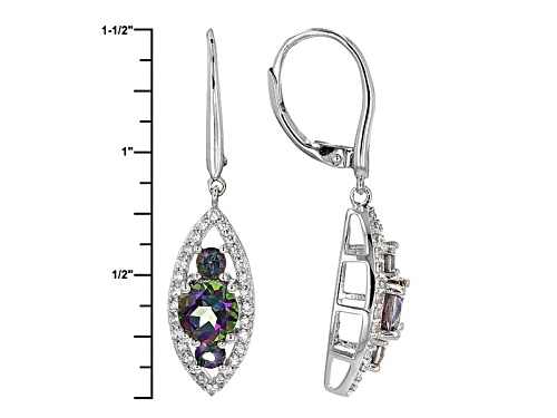 2.21ctw Round Multicolor Topaz And .69ctw Round White Zircon Sterling Silver Dangle Earrings
