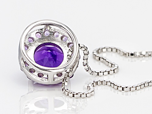 1.00ct Round Uruguayan Amethyst And .32ctw Round Zambian Amethyst Sterling Silver Pendant With Chain