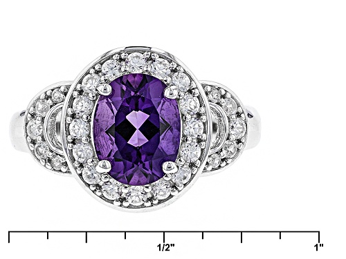 1.39ct Oval Uruguayan Amethyst With .62ctw Round White Zircon Sterling Silver Ring - Size 12
