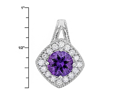 1.70ct Round Uruguayan Amethyst And .80ctw Round White Zircon Sterling Silver Pendant With Chain