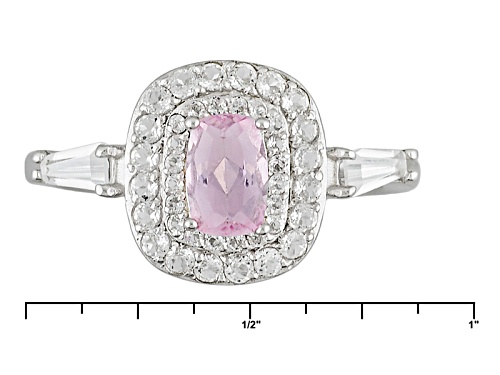 .47ct Cushion Precious Pink Topaz With .72ctw Tapered Baguette And Round White Topaz Silver Ring - Size 10