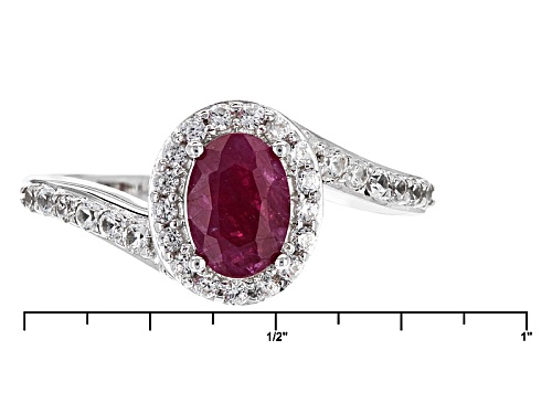 .91ct Oval Ruby And .17ctw Round White Zircon Sterling Silver Ring - Size 9