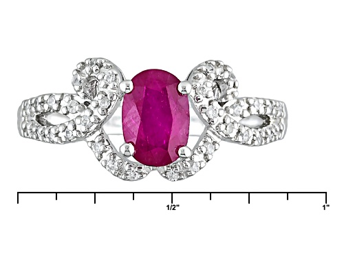 .85ct Oval Ruby And .22ctw Round White Zircon Sterling Silver Ring - Size 12