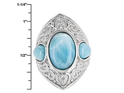 14x10mm Oval And 8x6mm Pear Shape Cabochon Larimar Sterling Silver Ring - Size 5