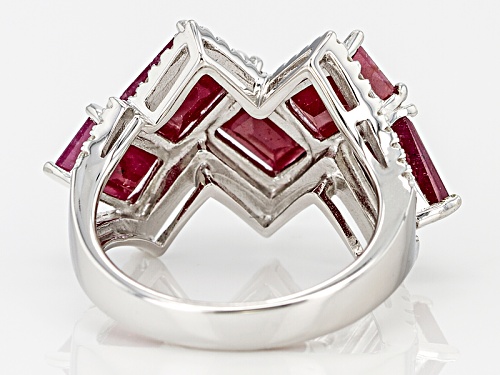6.12ctw Emerald Cut Indian Ruby And .49ct Round White Zircon Sterling Silver 5-Stone Ring - Size 7