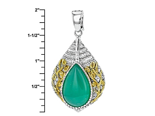 22x14mm Pear Shape Chrysoprase Two-Tone Sterling Silver Enhancer With Chain