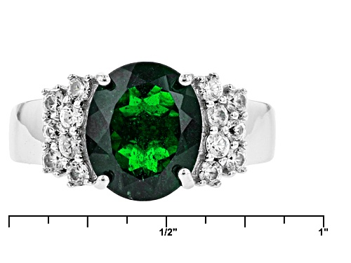 3.16ct Oval Russian Chrome Diopside With .83ctw Round White Zircon Sterling Silver Ring - Size 12