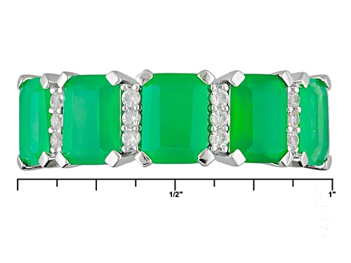 7x5mm Emerald Cut Green Onyx And .23ctw Round White Zircon Sterling Silver 5-Stone Band Ring - Size 7