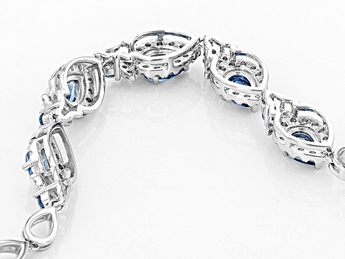 2.13ctw Pear Shape And Round Lab Created Blue Spinel And 1.86ctw Round White Zircon Silver Bracelet - Size 8