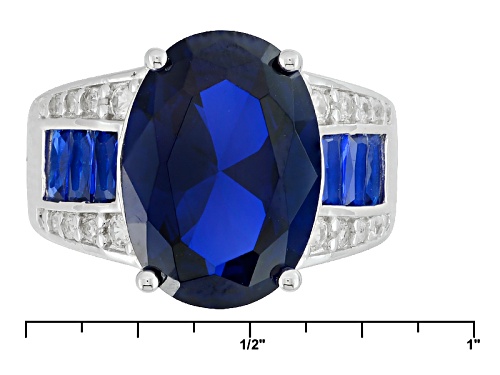 6.50ctw Lab Created Blue Spinel And White Zircon Rhodium Over Sterling Silver Ring - Size 8