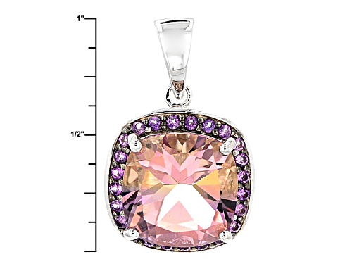 5.39ct Square Cushion Bolivian Ametrine And .28ctw Round African Amethyst Silver Pendant With Chain