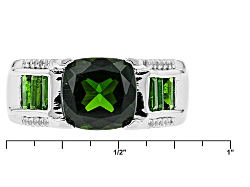 2.53ctw Square Cushion And Baguette Russian Chrome Diopside With .12ctw White Zircon Silver Ring - Size 4