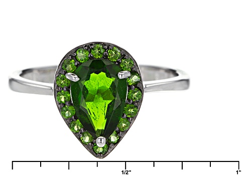 1.60ctw Pear Shape And Round Russian Chrome Diopside Sterling Silver Ring - Size 12