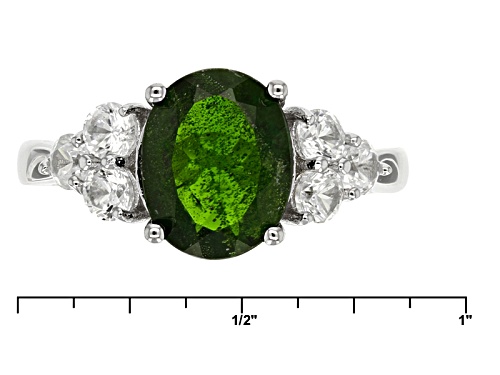2.70ct Oval Russian Chrome Diopside With .87ctw Round White Zircon Sterling Silver Ring - Size 12