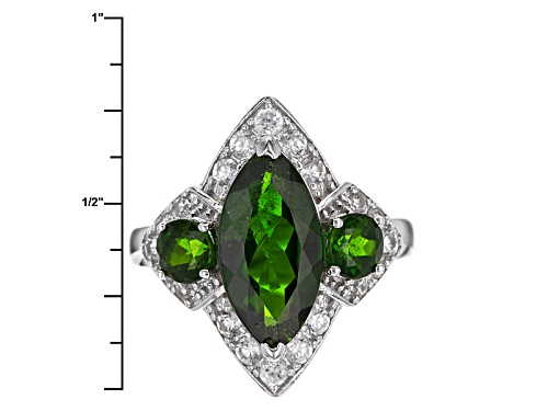 3.74ctw Marquise And Round Russian Chrome Diopside With .75ctw White Zircon Rhodium Over Silver Ring - Size 9