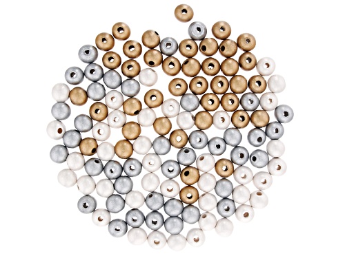 Wooden Gold Color, Silver Color & White Round appx 8-12mm Bead Parcel 360 Beads Total