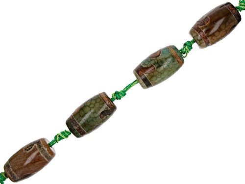 DZI Inspired Agate Round And Cylinder Bead Strand Set of 3 appx 13-16