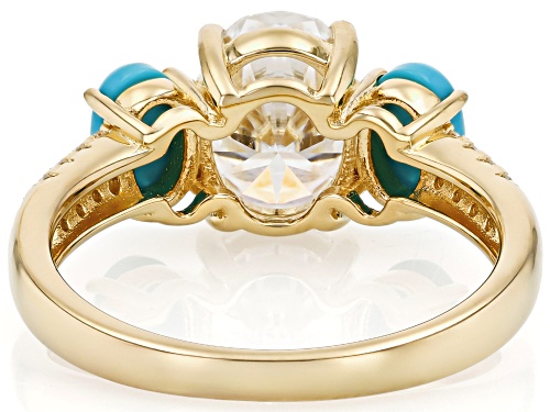 MOISSANITE FIRE® 2.36CTW DEW AND SLEEPING BEAUTY TURQUOISE 14K YELLOW GOLD OVER SILVER RING - Size 7