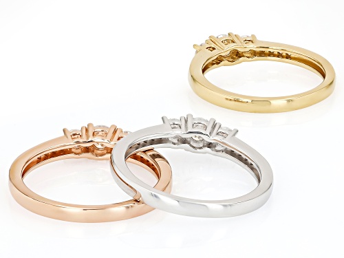 MOISSANITE FIRE® 1.53CTW DEW PLATINEVE® AND 14K YELLOW AND ROSE GOLD OVER SILVER SET OF 3 RINGS - Size 6