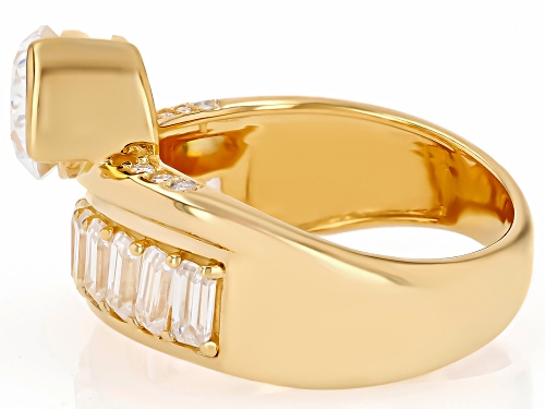 MOISSANITE FIRE® 3.27CTW DEW PEAR AND BAGUETTE AND ROUND 14K YELLOW GOLD OVER SILVER RING - Size 7