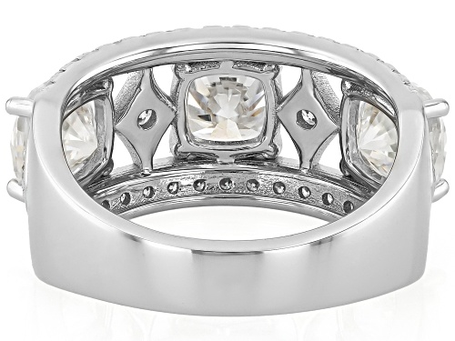 Moissanite Fire® 3.76ctw DEW Square Cushion and Round Platineve® Ring - Size 7