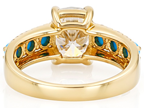 Moissanite Fire® 3.30ctw DEW And Sleeping Beauty Turquoise 14k Yellow Gold Over Silver Ring - Size 5
