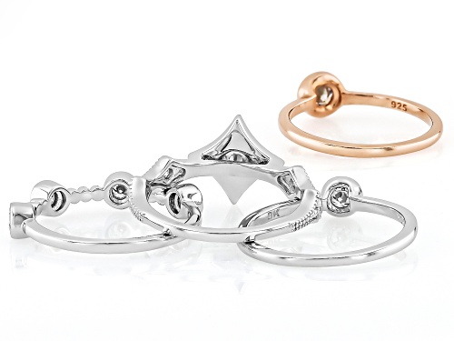 Moissanite Fire® 1.38ctw DEW Platineve® and 14k Rose Gold Over Silver Set of 4 Stackable Rings - Size 5