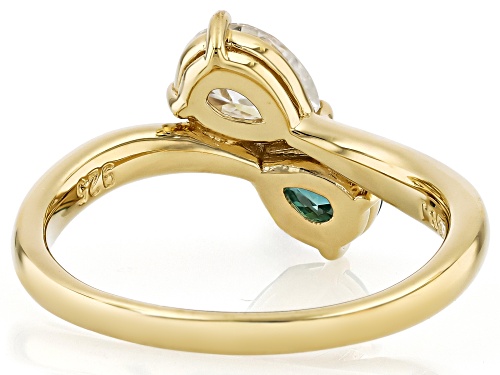 MOISSANITE FIRE® AND GREEN MOISSANITE 1.56CTW DEW PEAR SHAPE 14K YELLOW GOLD OVER SILVER RING - Size 7