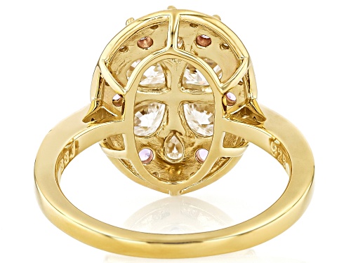 MOISSANITE FIRE® 1.72CTW DEW PEAR & ROUND WITH ROUND PINK SAPPHIRE 14K YELLOW GOLD OVER SILVER RING - Size 6