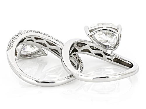 MOISSANITE FIRE® 5.00CTW DEW PEAR AND ROUND PLATINEVE® SET OF TWO STACKABLE RINGS - Size 5