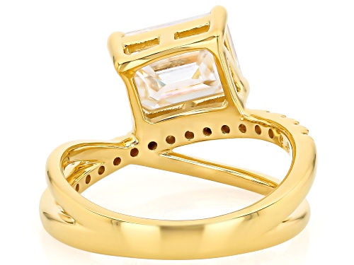 MOISSANITE FIRE® 2.84CTW DEW EMERALD CUT AND ROUND 14K YELLOW GOLD OVER SILVER RING - Size 10