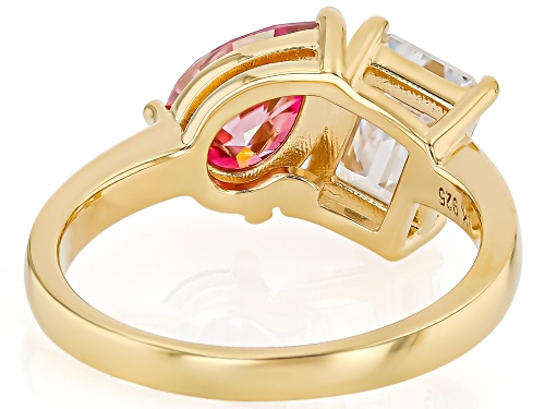 MOISSANITE FIRE® AND PINK MOISSANITE 3.25CTW DEW 14K YELLOW GOLD OVER SILVER RING - Size 8