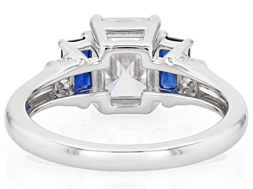 MOISSANITE FIRE® 1.90CTW DEW RADIANT CUT AND ROUND WITH LAB CREATED SAPPHIRE PLATINEVE® RING - Size 8