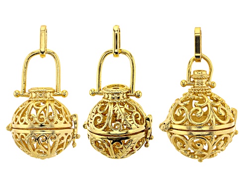 Indonesian Inspired Cage Pendant Set of 6 in 2 Designs in Silver Tone and Gold Tone