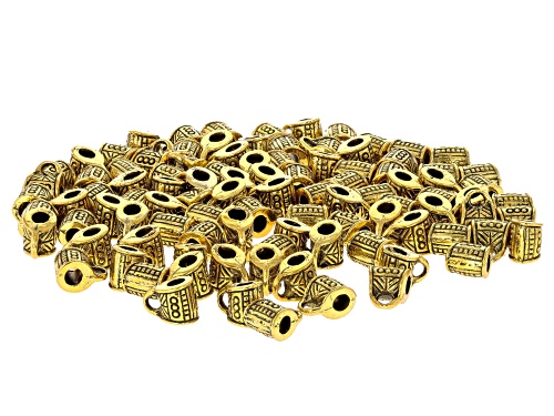 Gold Tone Metal Slider Bail Beads with Clover, Swirl, Flower, Tribal Designs appx 300 Total Pieces