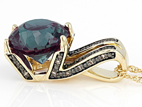 3.15ct Round Lab Alexandrite With 0.08ctw  Diamond Accent 10K Yellow Gold Pendant With Chain
