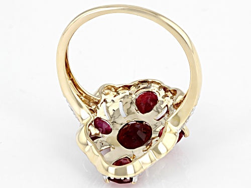 3.03ctw Mixed Shapes Mahaleo® Ruby and 0.18ctw Round White Diamond 10K Yellow Gold Ring - Size 7