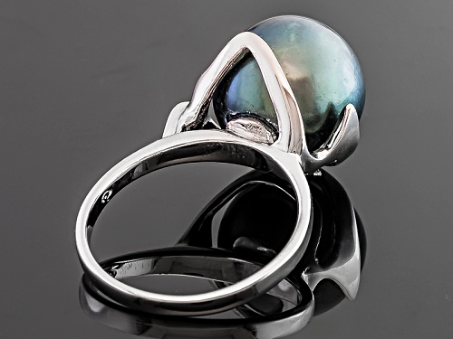 13mm Cultured Tahitian Pearl Rhodium Over Sterling Silver Ring - Size 9