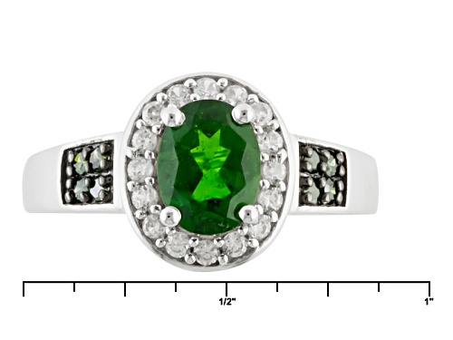 1.11ct Russian Chrome Diopside, .29ctw White Zircon And .10ctw Green Diamond Sterling Silver Ring - Size 5