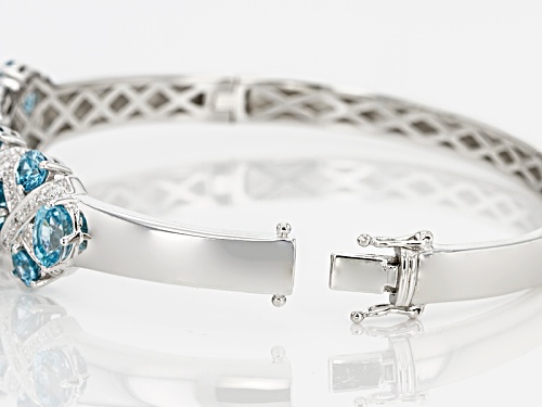 7.22ctw Oval And Round Cambodian Blue Zircon With .51ctw Round White Zircon Silver Bangle Bracelet - Size 8