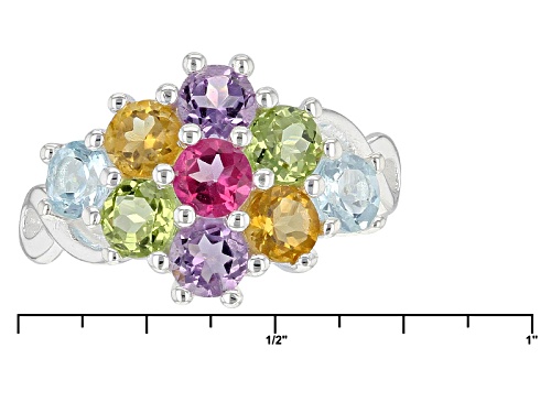 2.12ctw Amethyst, Citrine, Glacier Topaz™, Pink Topaz And Manchurian Peridot™ Silver Ring - Size 7